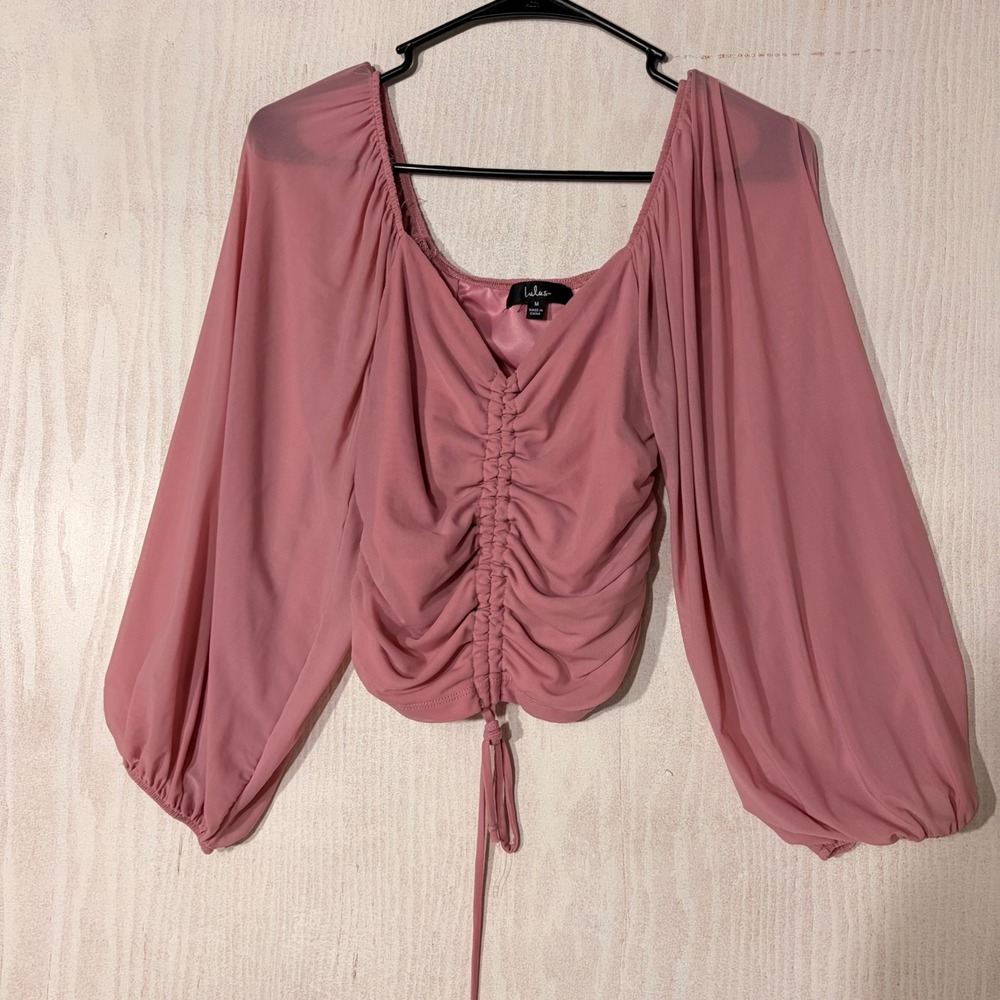 Lulus Ruched Crop Top Womens Medium Mauve Pink Long Balloon Sleeve M6647TL